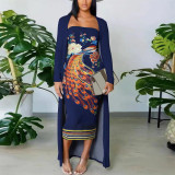 Strapless Printed Dress Long Jacket Two-Piece Set For Women