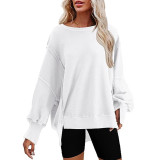 Women's Fall/Winter Oversized Round Neck Sweatshirt Side Slit Long Sleeve T-Shirt