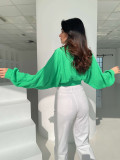 Women's Lace Up Long Sleeve Cardigan Spring Summer Bat Sleeves Crop Loose Shirt