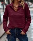 Autumn Comfortable Loose Solid Color Stand Collar Zipper Long Sleeve Patchwork Women's Top