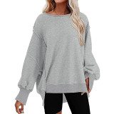 Women's Fall/Winter Oversized Round Neck Sweatshirt Side Slit Long Sleeve T-Shirt