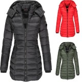 Slim Hooded Zipper Cotton Padded Down Jacket For Women