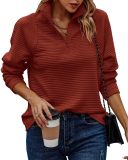 Autumn Comfortable Loose Solid Color Stand Collar Zipper Long Sleeve Patchwork Women's Top