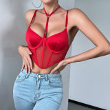 Women Halter Neck Crop Suspender Top