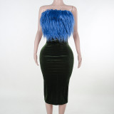 Women Style Furry Strapless Veet Bodycon Dress
