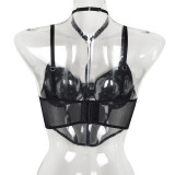 Women Halter Neck Crop Suspender Top