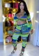 Plus Size Women Sexy Printed Striped Long Sleeve Top and Pants Two-piece Set