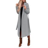 Women Solid Turndown Collar Long Sleeve Lace-Up Coat