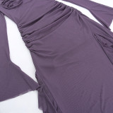 Women mesh slit ruffle dress two-piece set