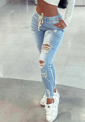 Women Stretch Ripped Denim Pants