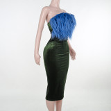 Women Style Furry Strapless Veet Bodycon Dress