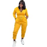Autumn and winter Women fleece Hoodies and pocket trousers Solid two-piece set