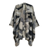 Women jacquard cape camouflage slit shawl