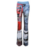 Fall Women Print Style Straight Casual Pants