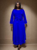Women's Fashion Chic Belted African Round Neck Plus Size Maxi Dress