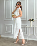 Women's Fashionable Simple Half Turtleneck Slim Waist Slim Fit Belt Maxi Dress