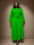Women's Fashion Chic Belted African Round Neck Plus Size Maxi Dress