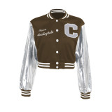 Street Patchwork Embroidered Baseball Jacket Autumn And Winter Button Slim Coat