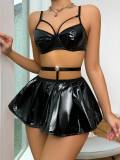 Women's Nightclub Sexy Leather Two Piece Lingerie Set