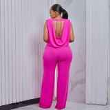 Plus Size Women's Autumn Chic Low Back Sleeveless Wide Leg Jumpsuit