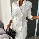 Autumn And Winter Slim Long Sleeve Career Dress Double Breasted Slim Waist Chic Blazer Dress For Women