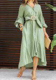 Women Casual Turndown Collar Pocket Maxi Dress