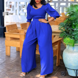 Plus Size African Women Long Sleeve Solid Loose Wide Leg Jumpsuit