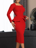 Plus Size African Women Long Sleeve Elegant Ruffle Dress