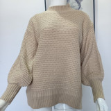Women Half Turtle Collar Loose Solid Long Sleeve Side Slit Knitting Sweater