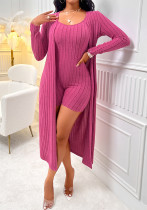 Women Winter Solid Sling Romper and Coat Two-piece Set