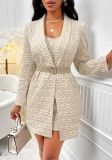 Autumn And Winter Fashion Women's Solid Color Turndown Collar Loose Unbuttoned Blazer Dress Two-Piece Suit