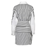 Trendy Vertical Striped Shirt Women's Autumn Patchwork Cross Tied Long Sleeve Shirt