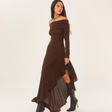 Fashion Women's Chic Off Shoulder Long Sleeve Fitted Ruffled Long Dress For Women