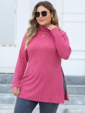 Women's Tops Plus Size Women's Turtleneck Slim Fit Basic Shirt Ribbed Slit Midi T-Shirt