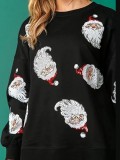 Autumn And Winter Christmas Round Neck Loose Sequin Women T-Shirt