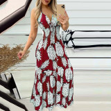 Halter Neck Strapless High Waist Printed Long Sexy Women's Dress