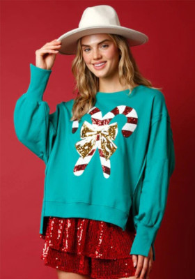 Autumn And Winter Women's Christmas Sequined Long Sleeve Pullover T-Shirt