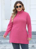 Women's Tops Plus Size Women's Turtleneck Slim Fit Basic Shirt Ribbed Slit Midi T-Shirt