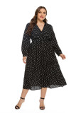 Autumn And Winter Women's Polka Dot Long Sleeve Plus Size Long Dress