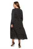 Autumn And Winter Women's Polka Dot Long Sleeve Plus Size Long Dress