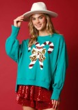 Autumn And Winter Women's Christmas Sequined Long Sleeve Pullover T-Shirt