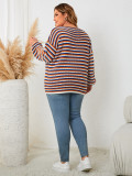 Plus Size Women Striped Loose Round Neck Top