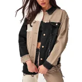 Women Loose Autumn Retro American Patchwork Denim Coat Jacket