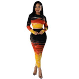 Women Sexy Ribbed Printed Top and Bodycon Skirt Two-piece Set