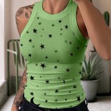 Women Round Neck Camo Print Sleeveless Top