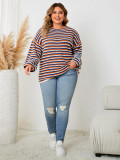 Plus Size Women Striped Loose Round Neck Top