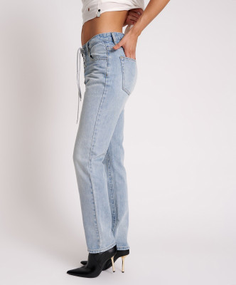 Women High Waist Washed Casual Style Denim Pants