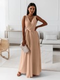 Women Solid V-Neck Maxi Dress