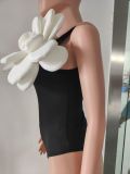 Large Flower Decorated One-Piece Swimsuit White Solid Color Sexy One-Piece Swimwear