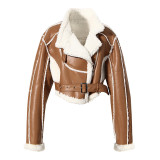 Brown Leather Jacket Women's Autumn And Winter Fur Pu Leathercotton Coat